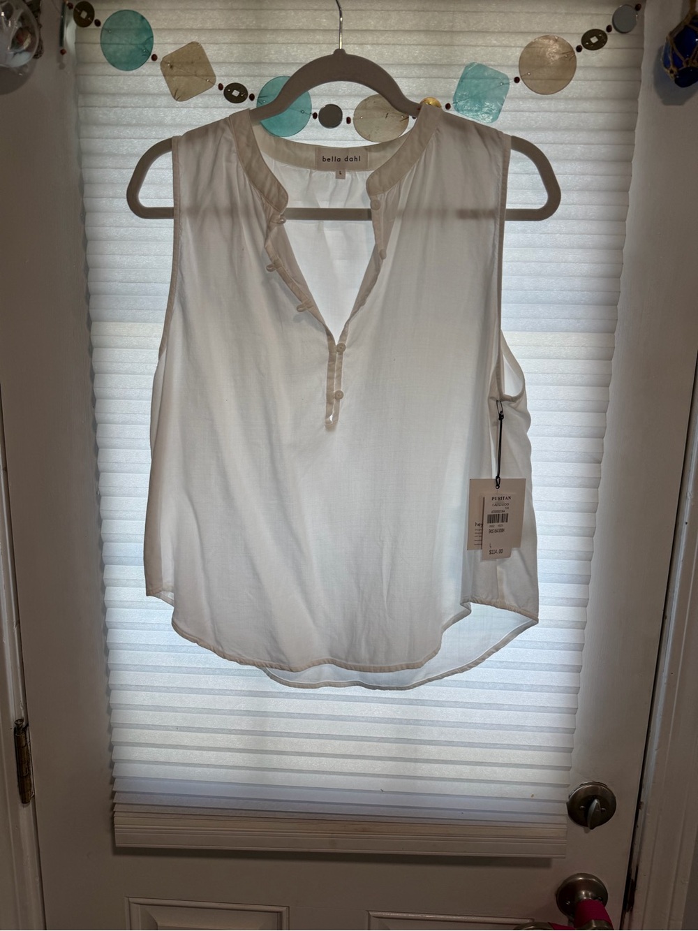 Bella Dahl White Sleeveless Henley Blouse